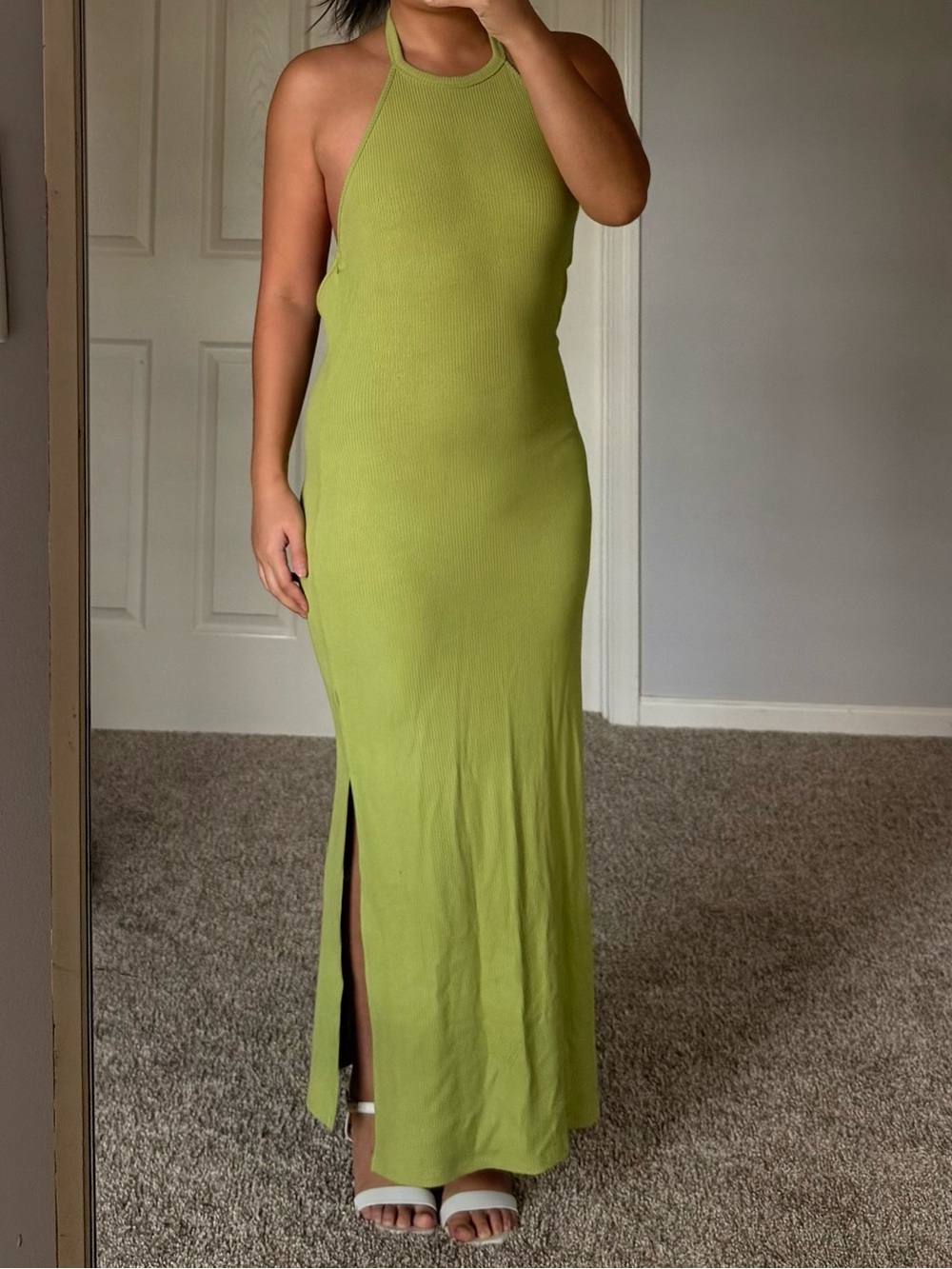 💚 Chartreuse Halter Open Back Maxi Dress 💚